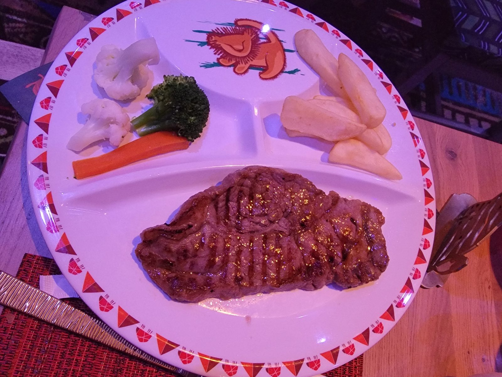 Steak and vegetables at dinner