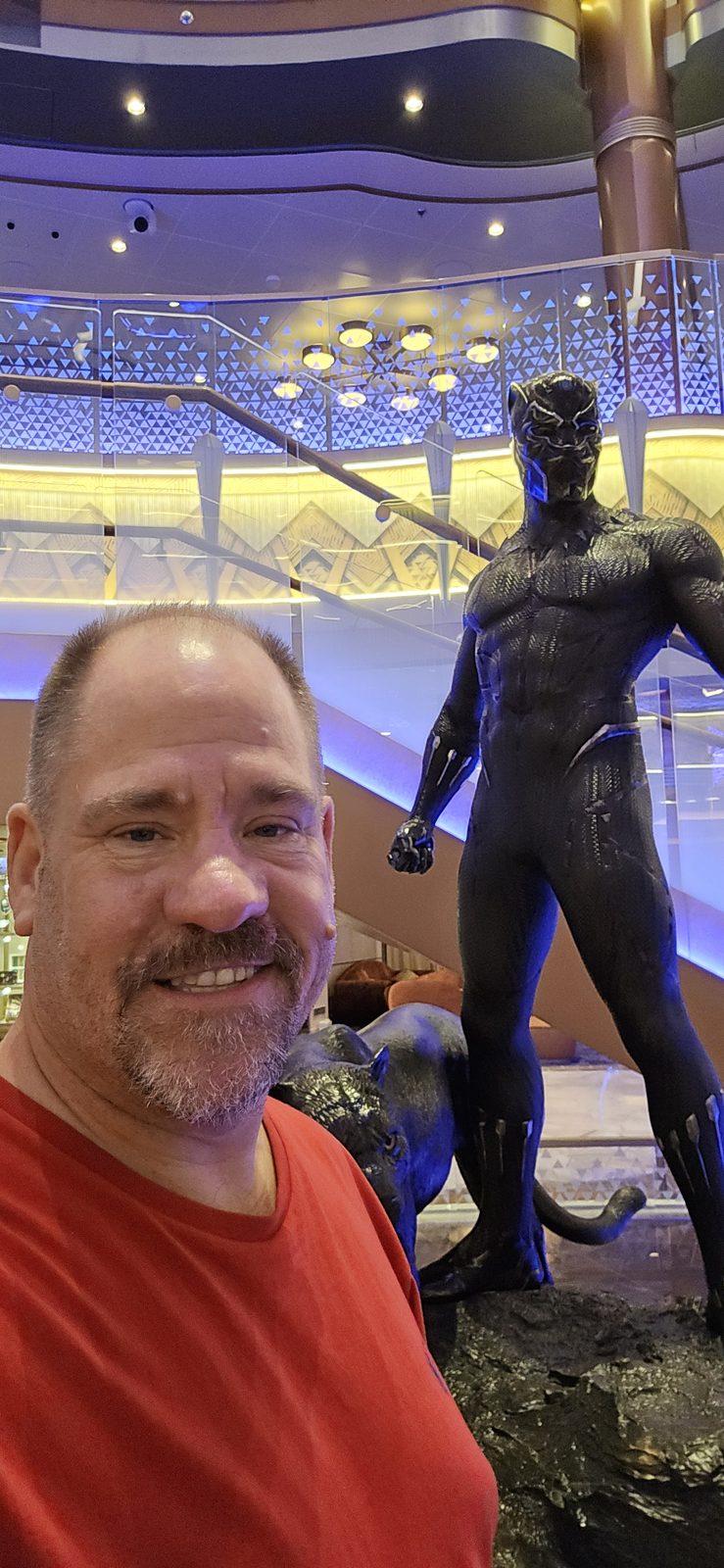 Selfie by the Marvel-area hero statue