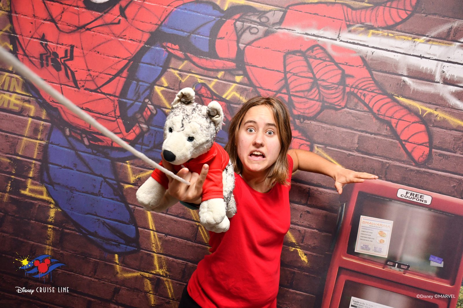 Lisa and Bob at the Spider-Man photo wall