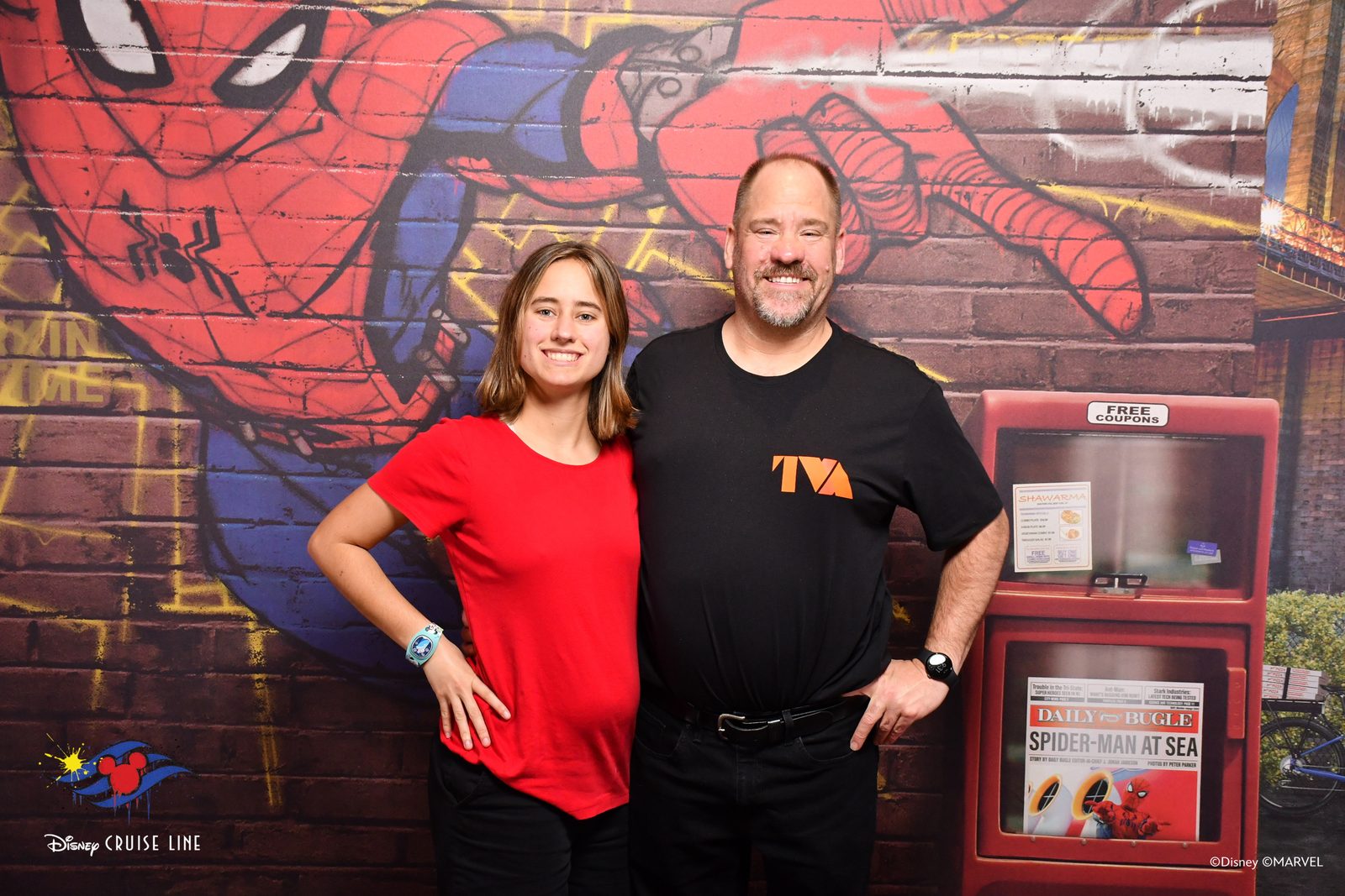 Kathy and Michael at the Spider-Man wall