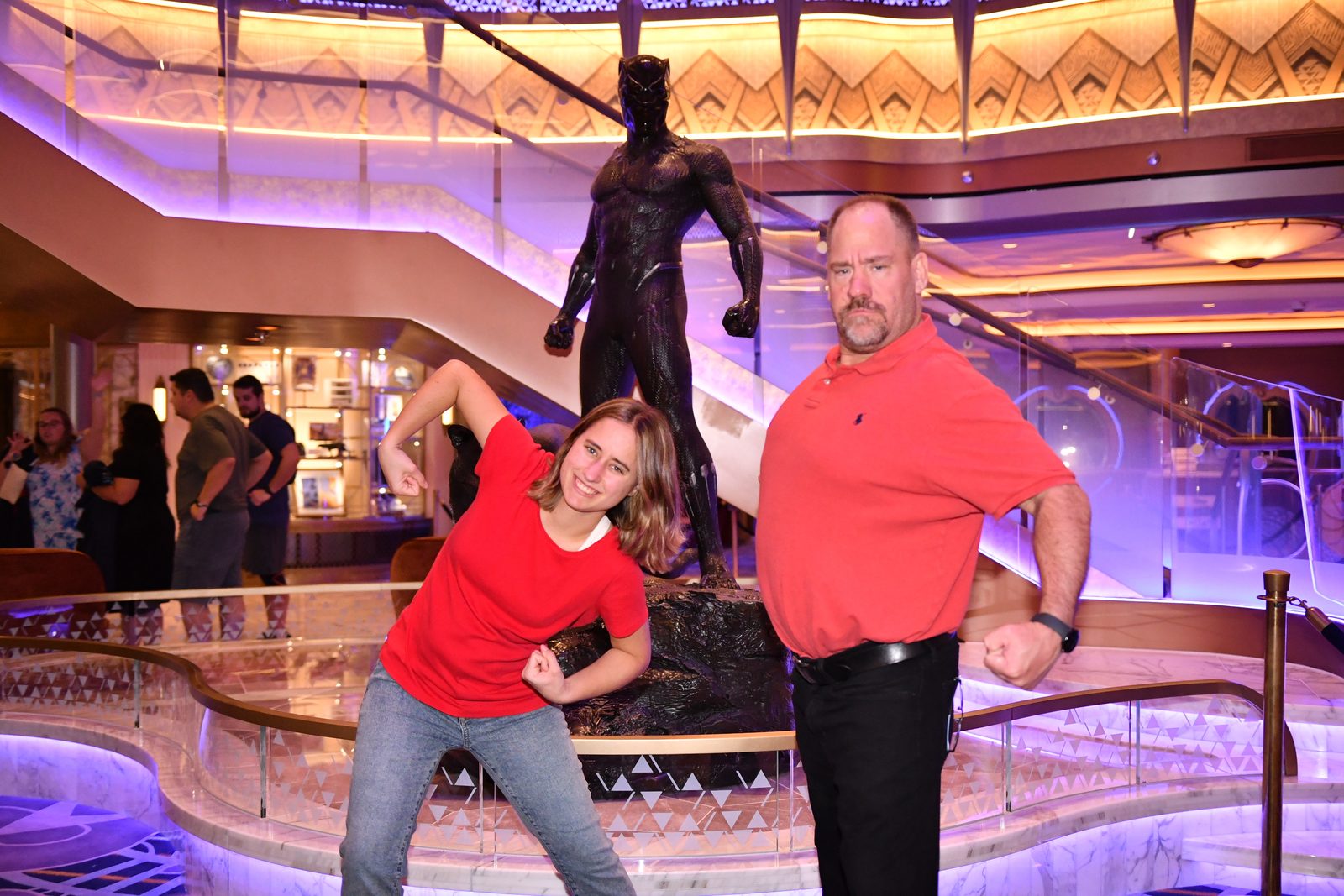 Posing near the Black Panther statue