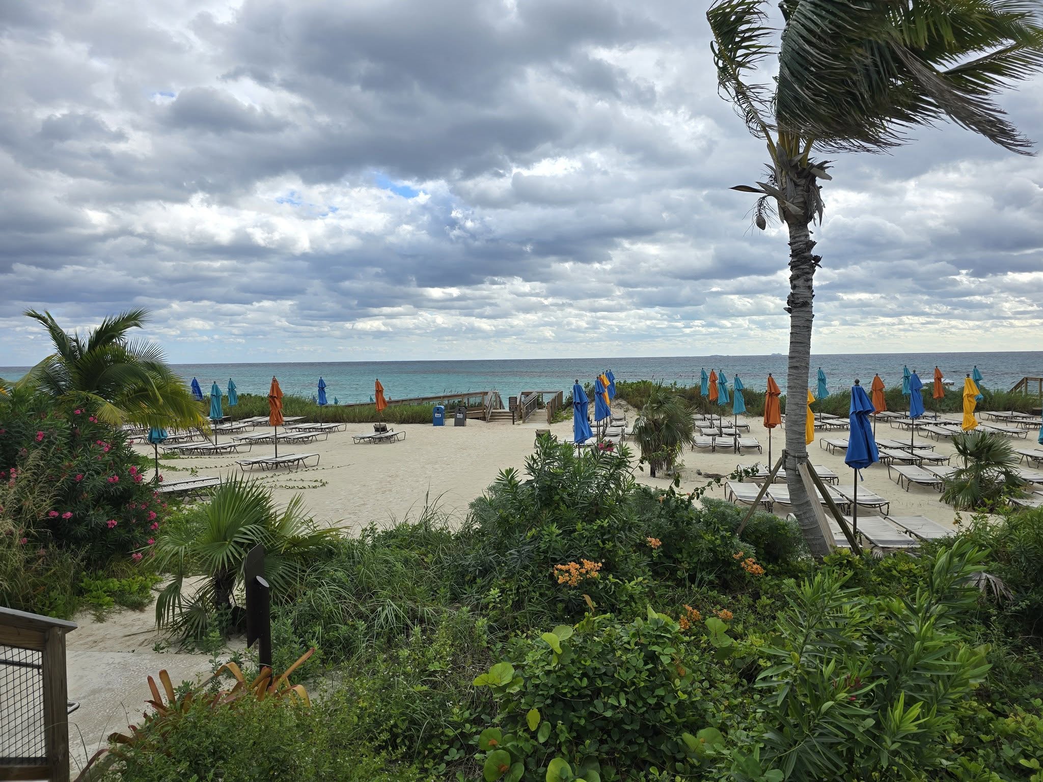 Windy and cloudy on the beach at Lookout Cay