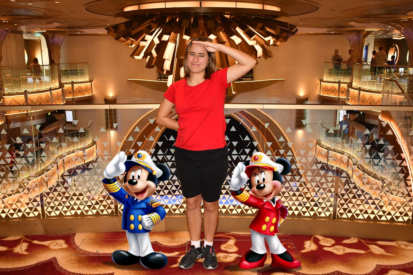 Lisa with Mickey and Minnie in the Grand Hall