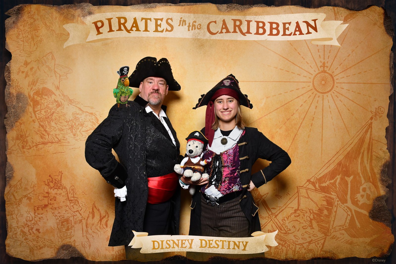 Lisa and Michael with Bob at the pirate backdrop