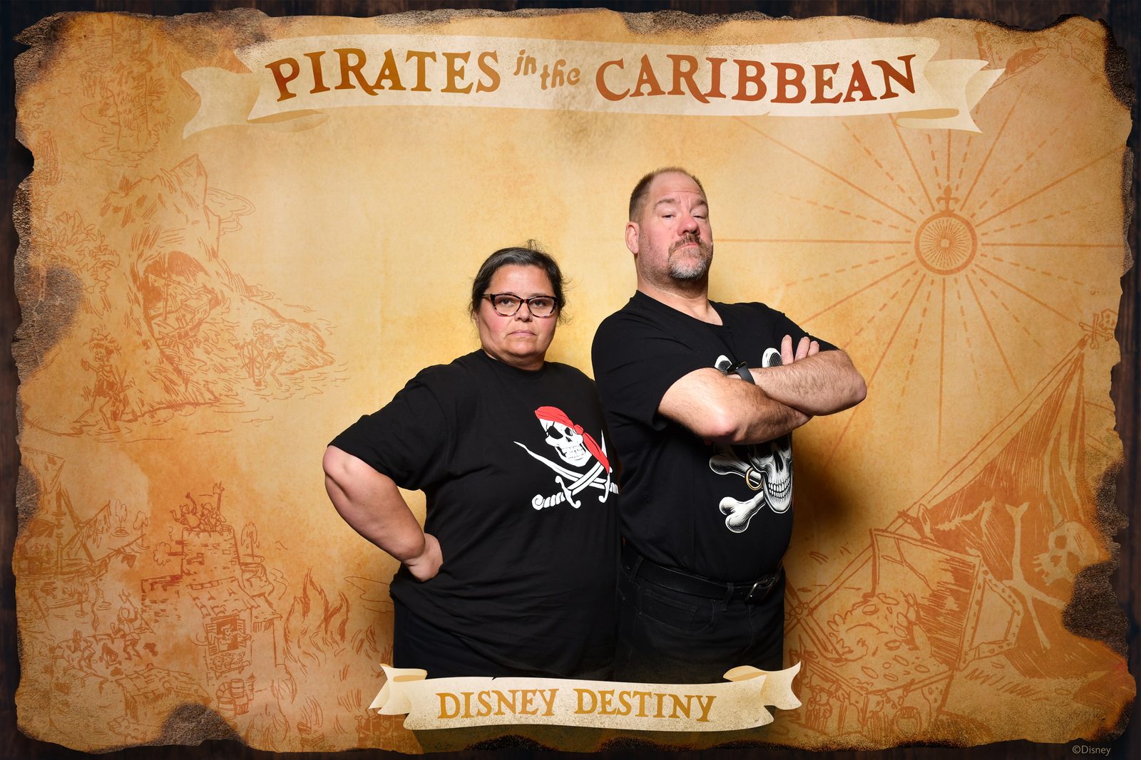 Kathy and Michael at the pirate backdrop on Pirate Night