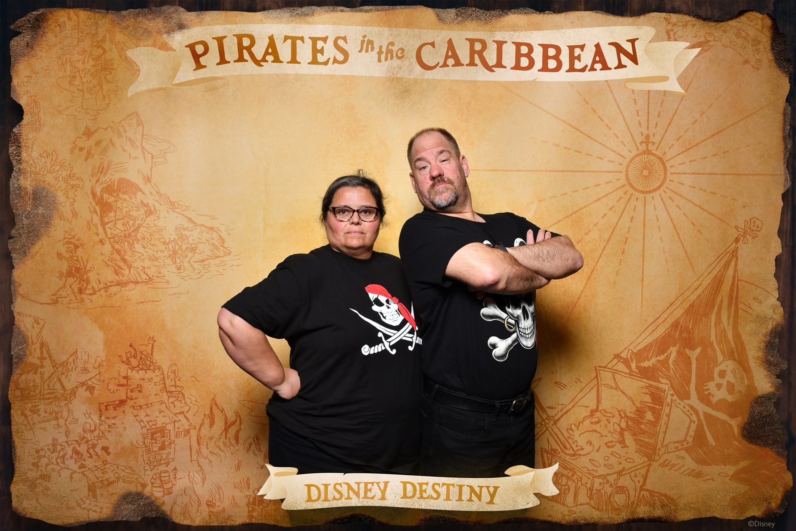 Michael and Kathy in matching pirate shirts