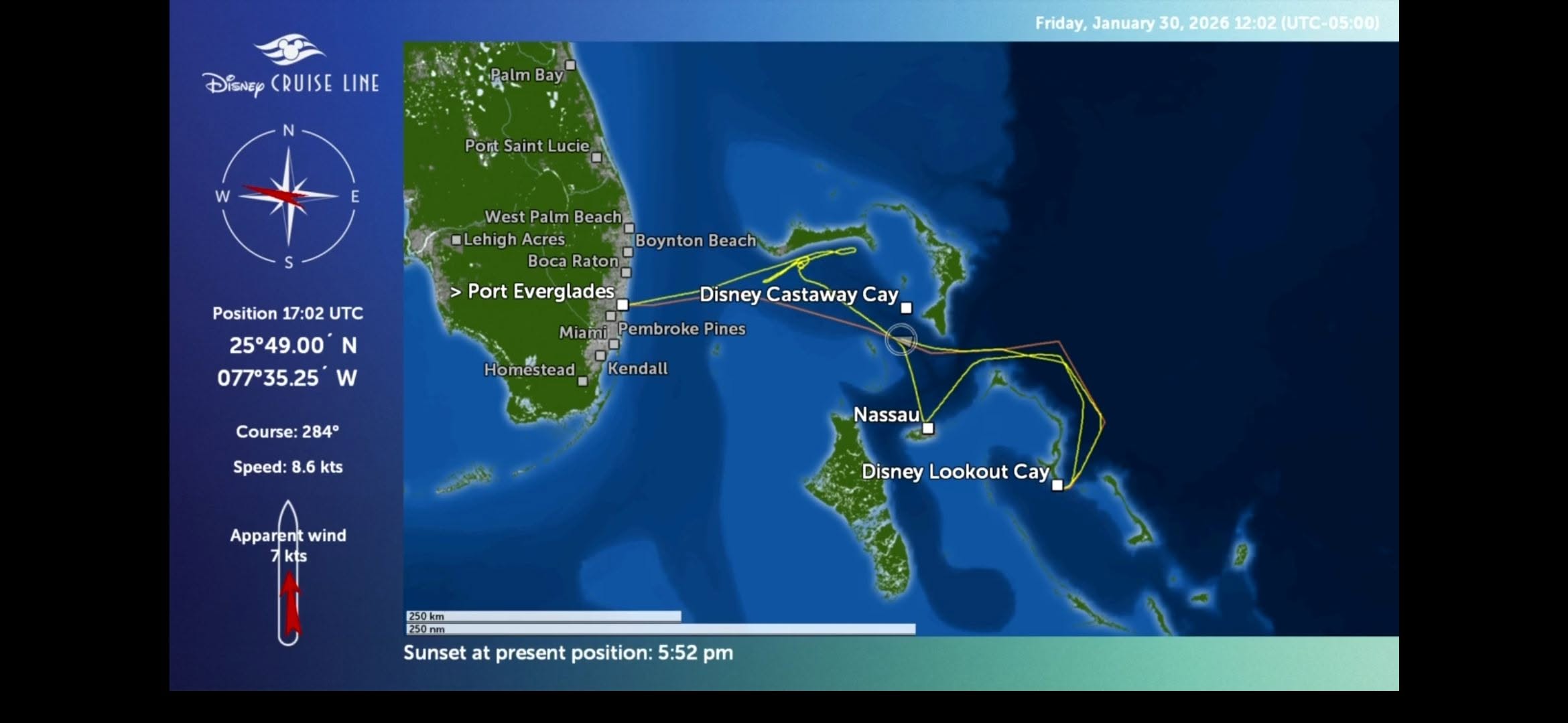 Our route through the Bahamas on the ship TV