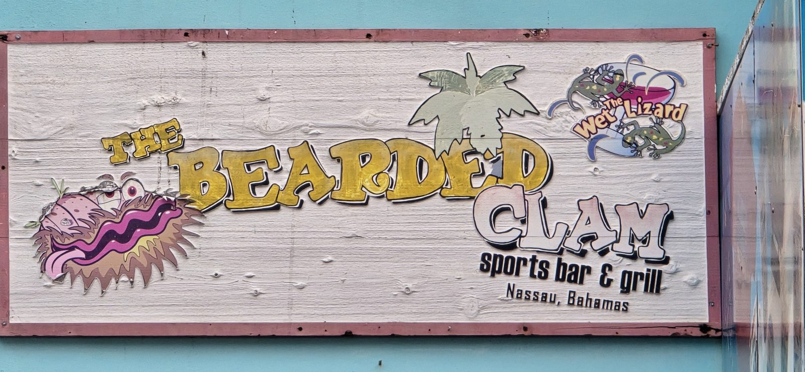 The Bearded Clam sports bar sign in Nassau