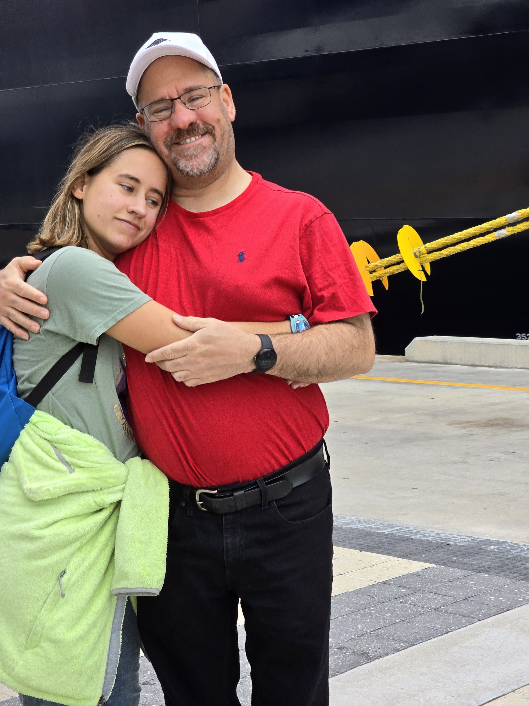Lisa hugging Michael beside the Destiny