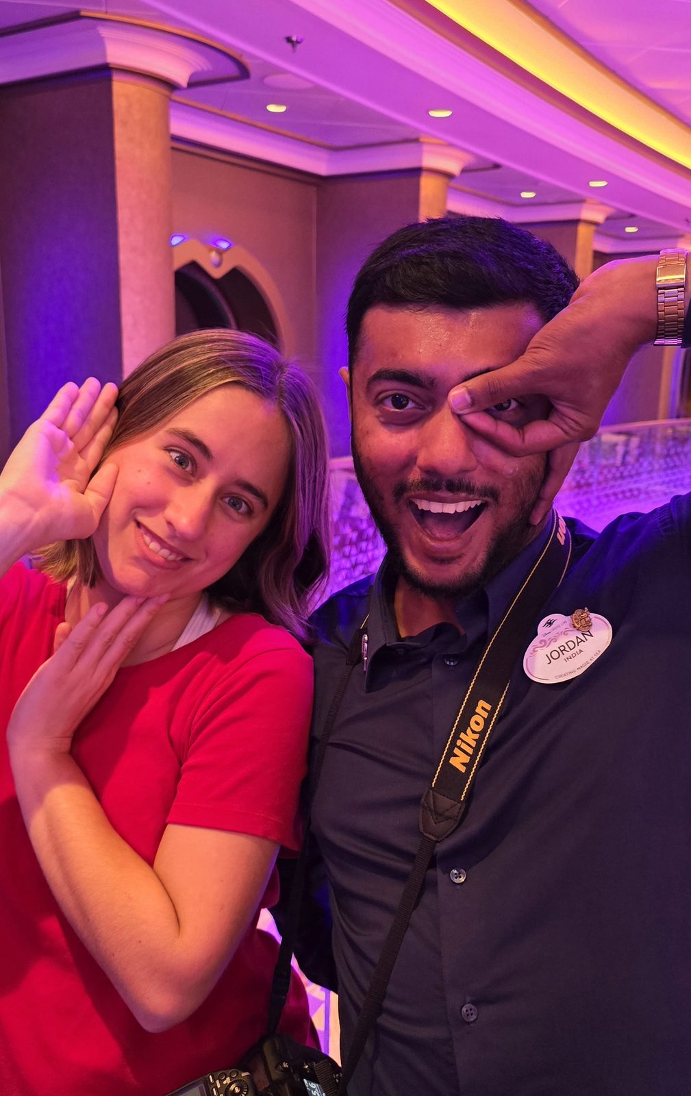 Lisa with Jordan, a photographer on the Disney Destiny