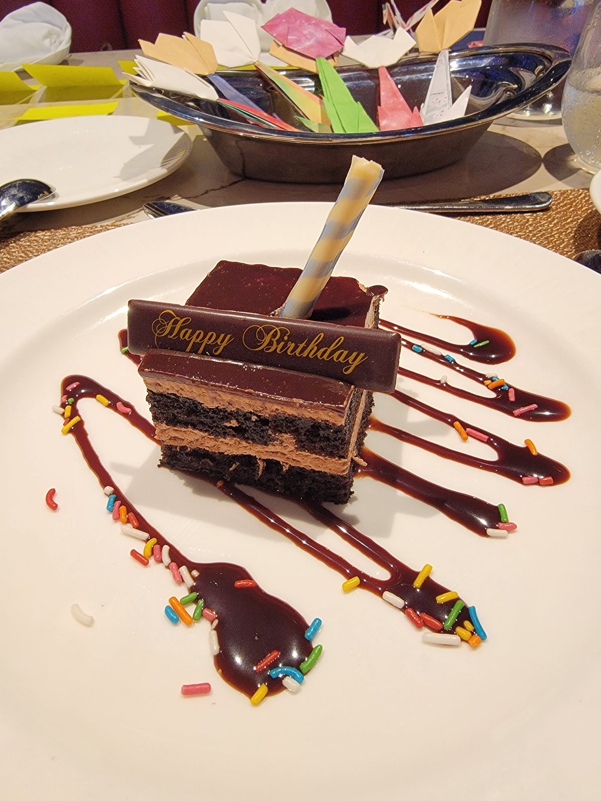 Our birthday cake waiting for us at dinner