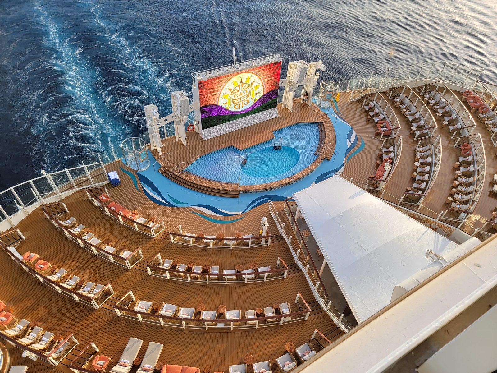 Sunrise over the pool deck before most of the ship woke