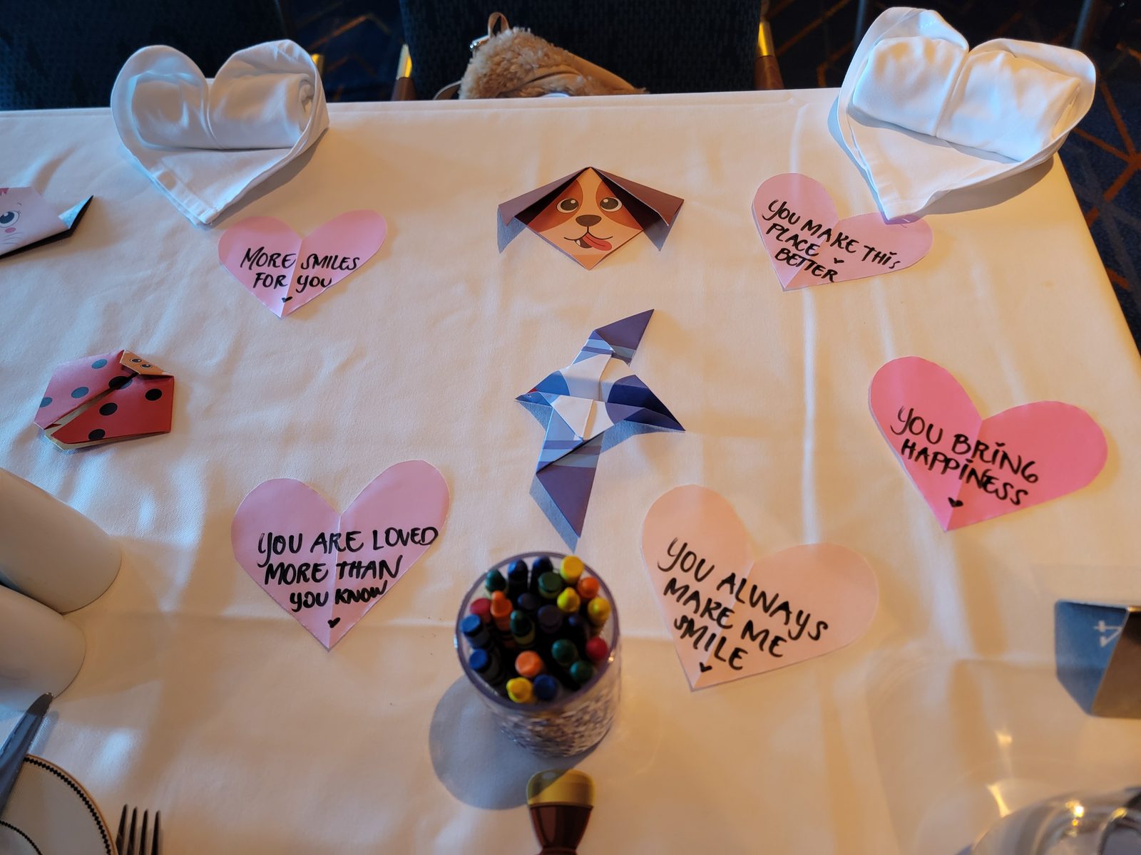 Paper hearts left on our dinner table