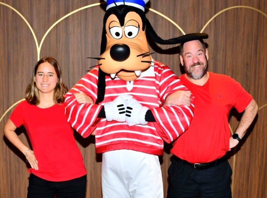 With Goofy in his sailor stripes