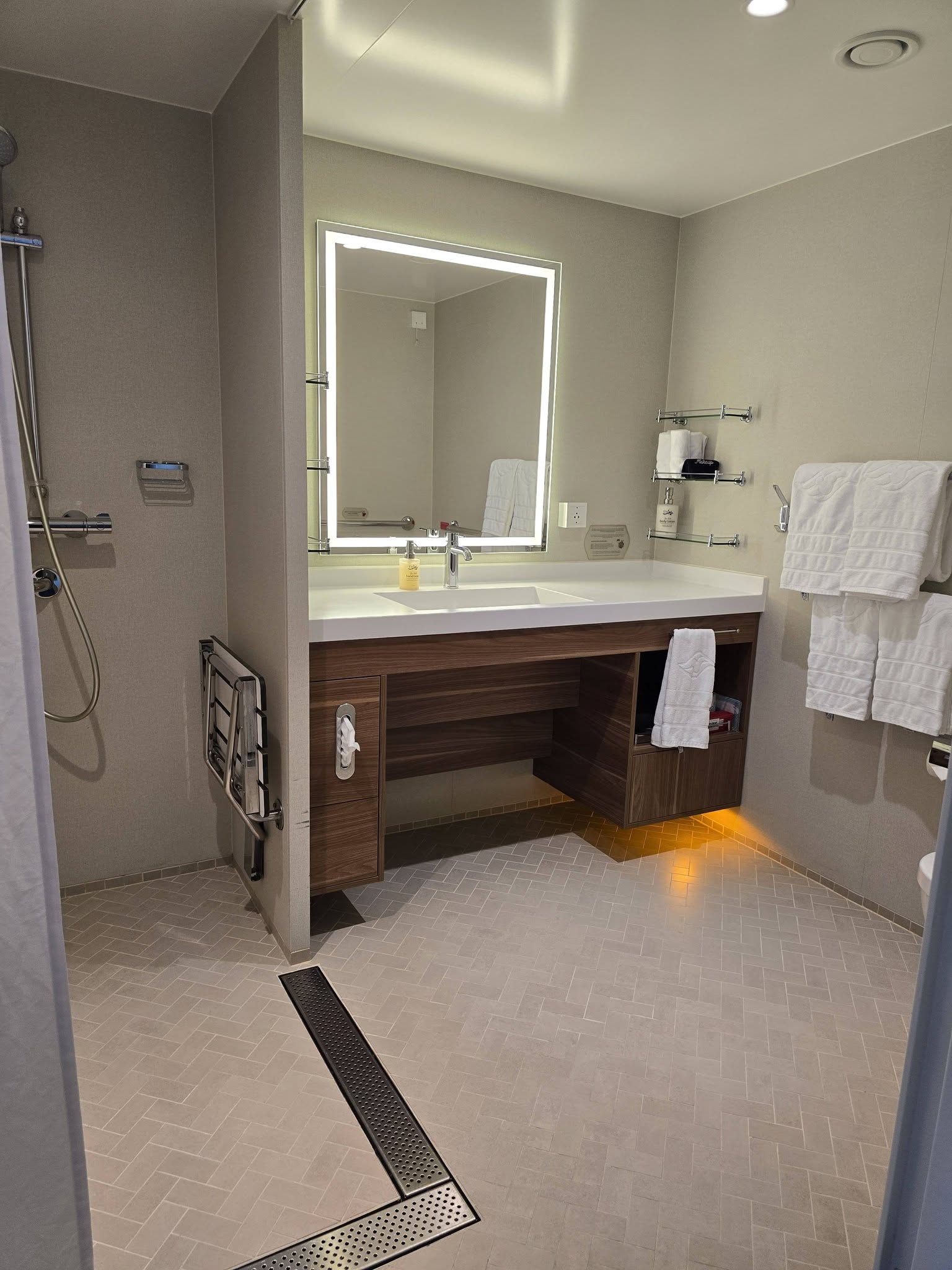 The roll-under vanity in the accessible stateroom