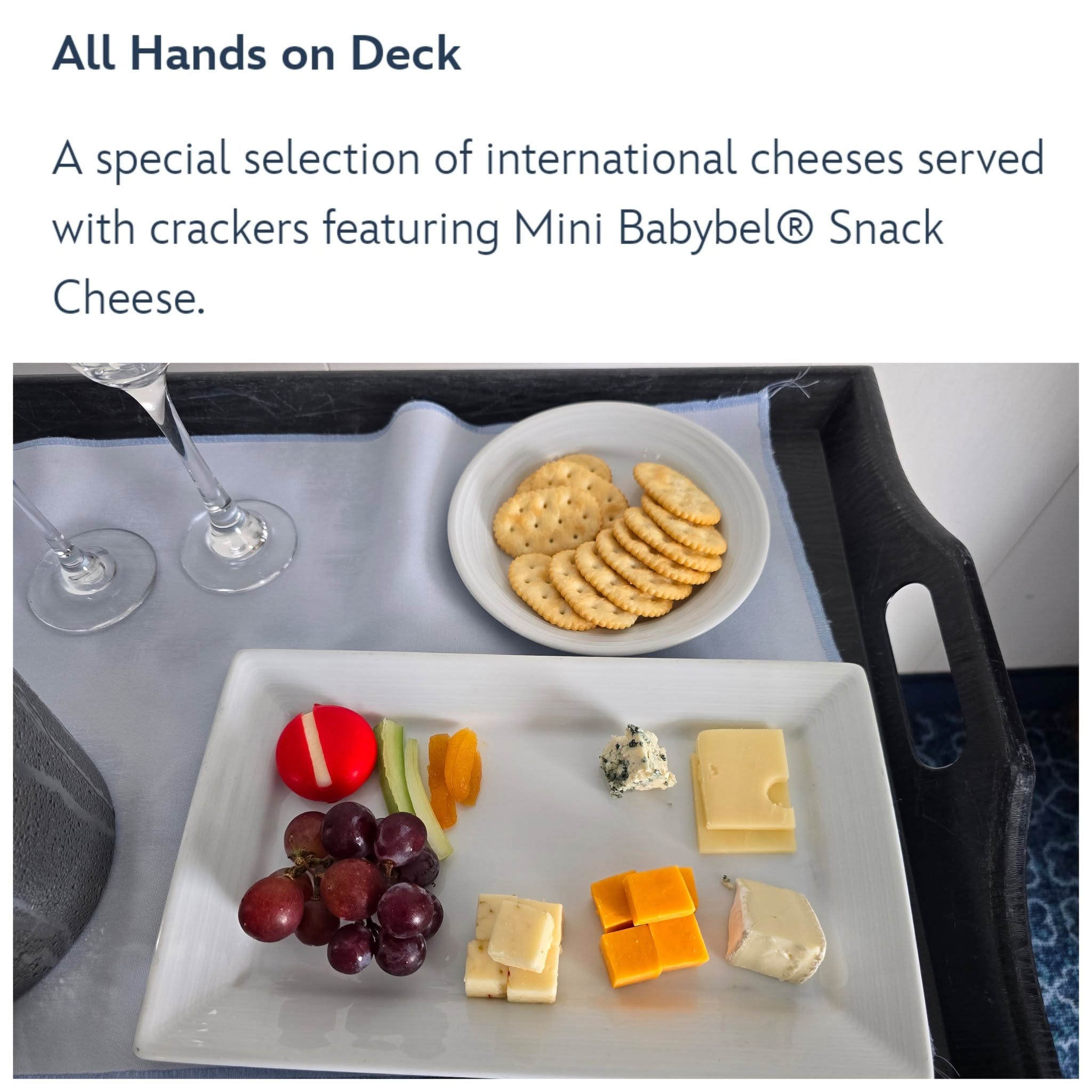 Complimentary room service for sail away: the All Hands on Deck cheese plate