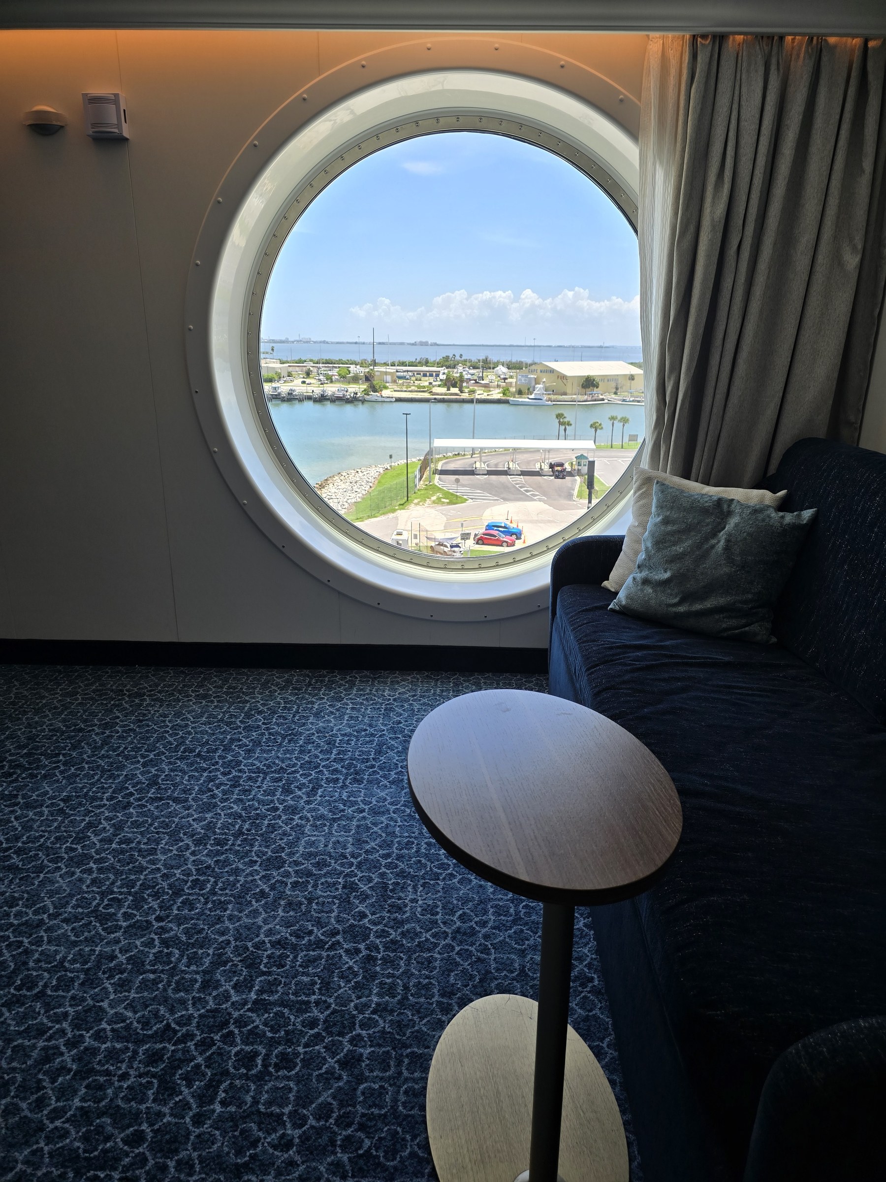 The porthole seat in the stateroom