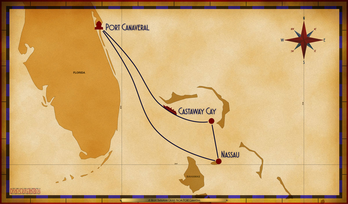 Itinerary map courtesy of DisneyCruiseLineBlog.com