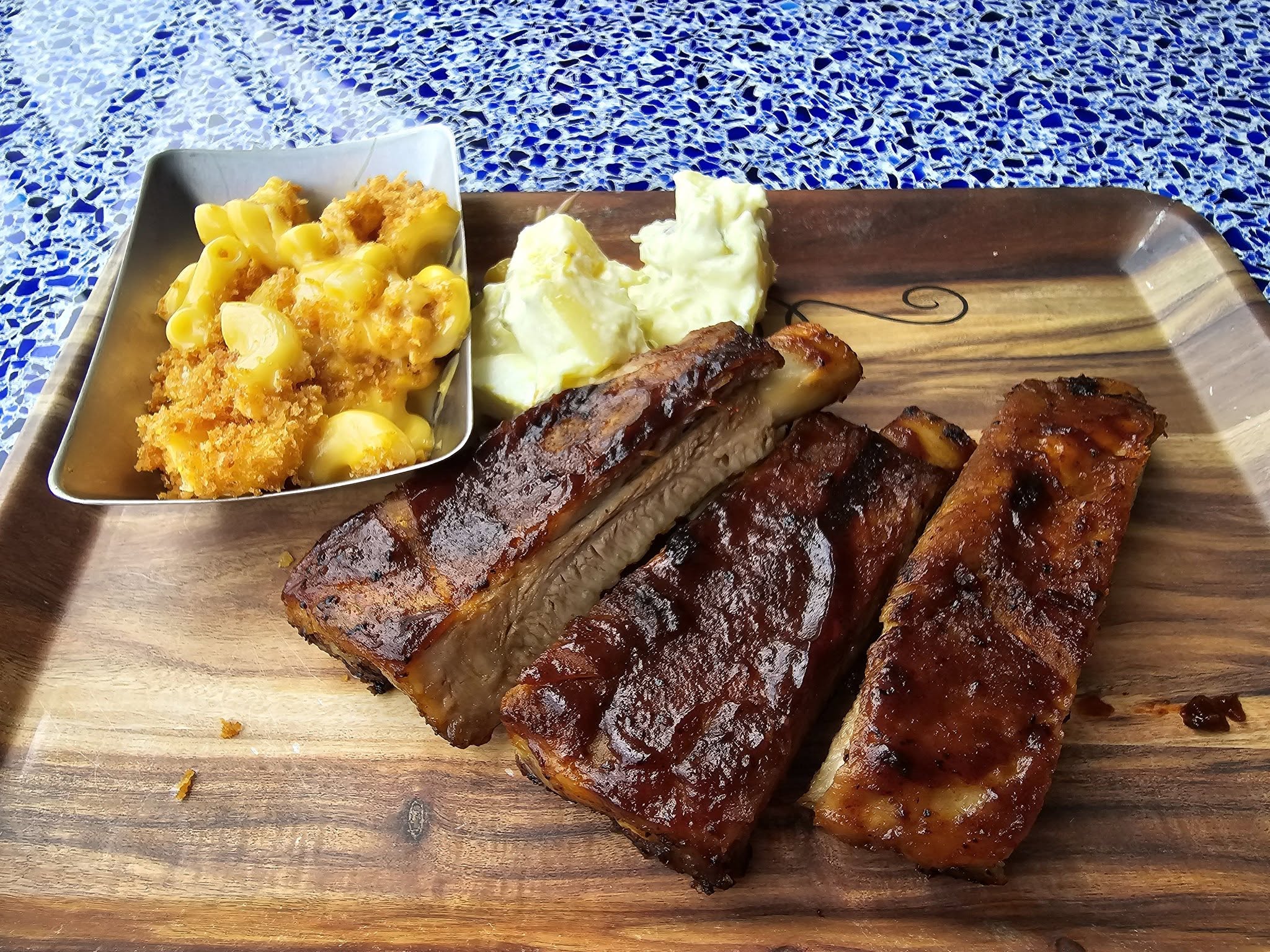 Ribs and mac and cheese at Mickey's Smoke Stack BBQ