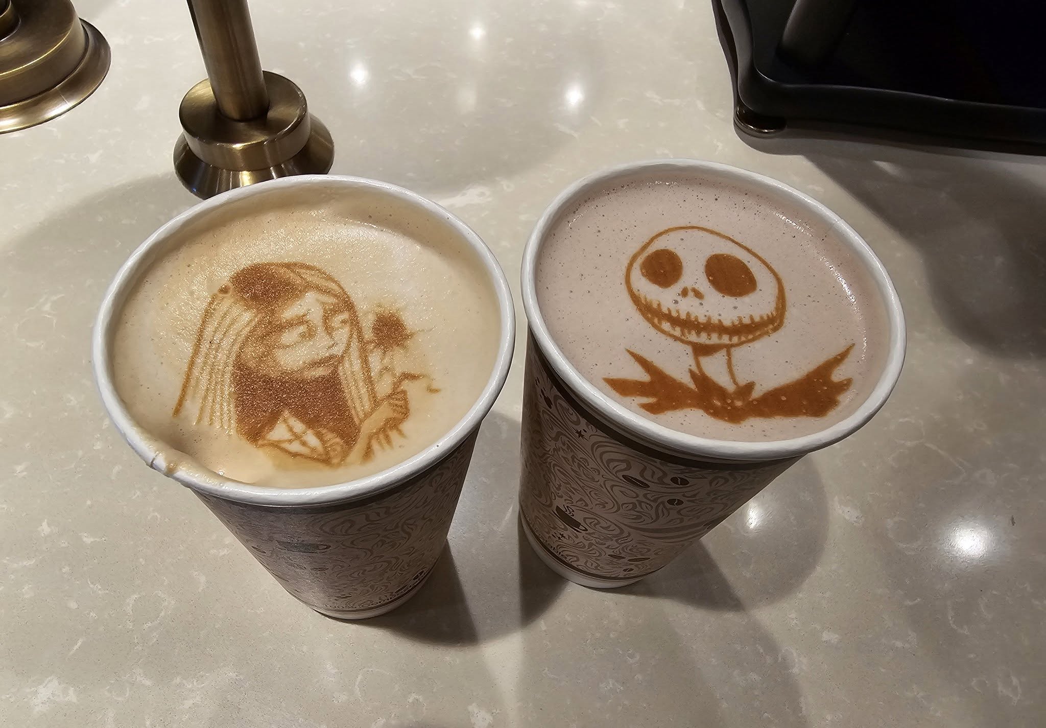 Jack and Sally latte art for Halloween on the High Seas