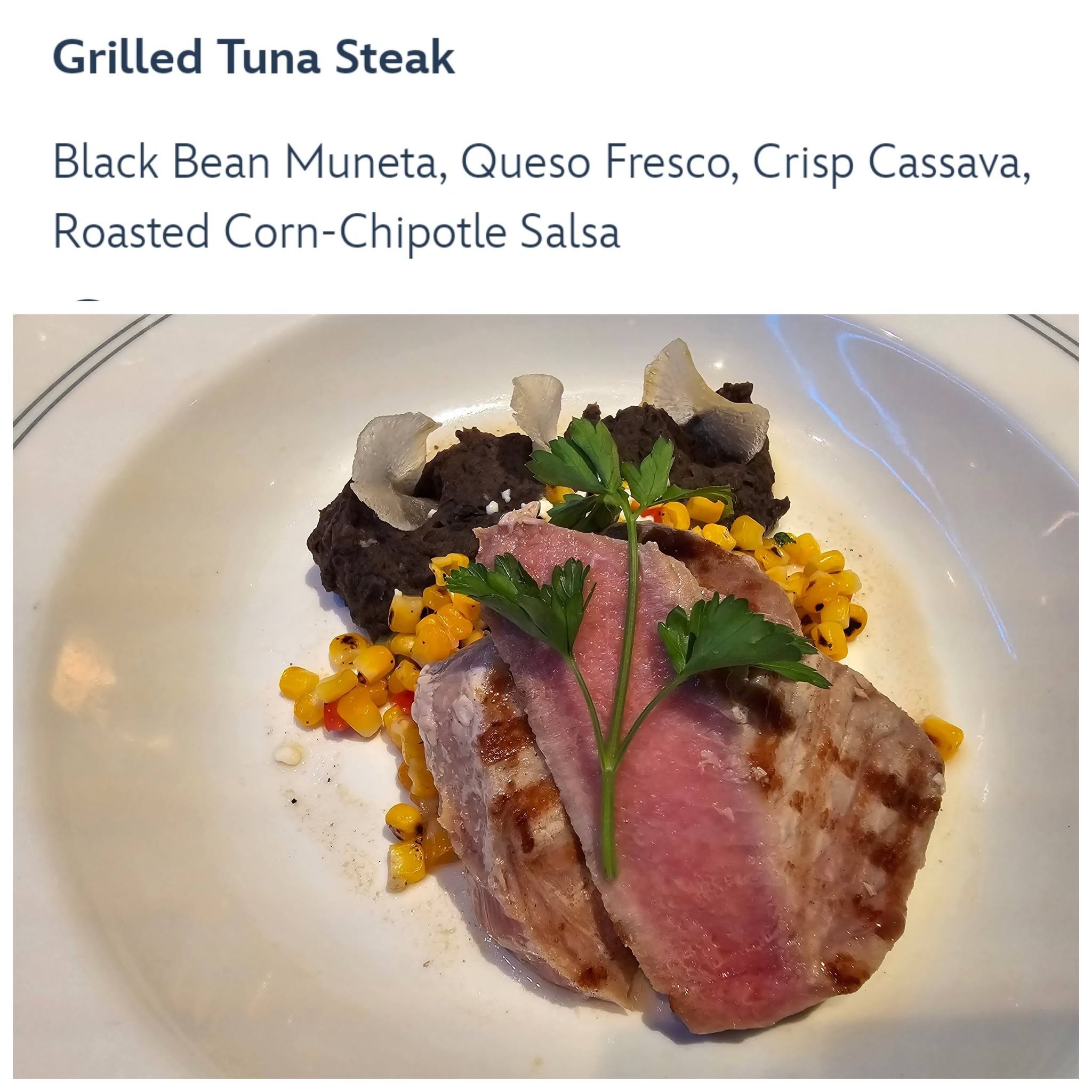Grilled tuna steak at Worlds of Marvel