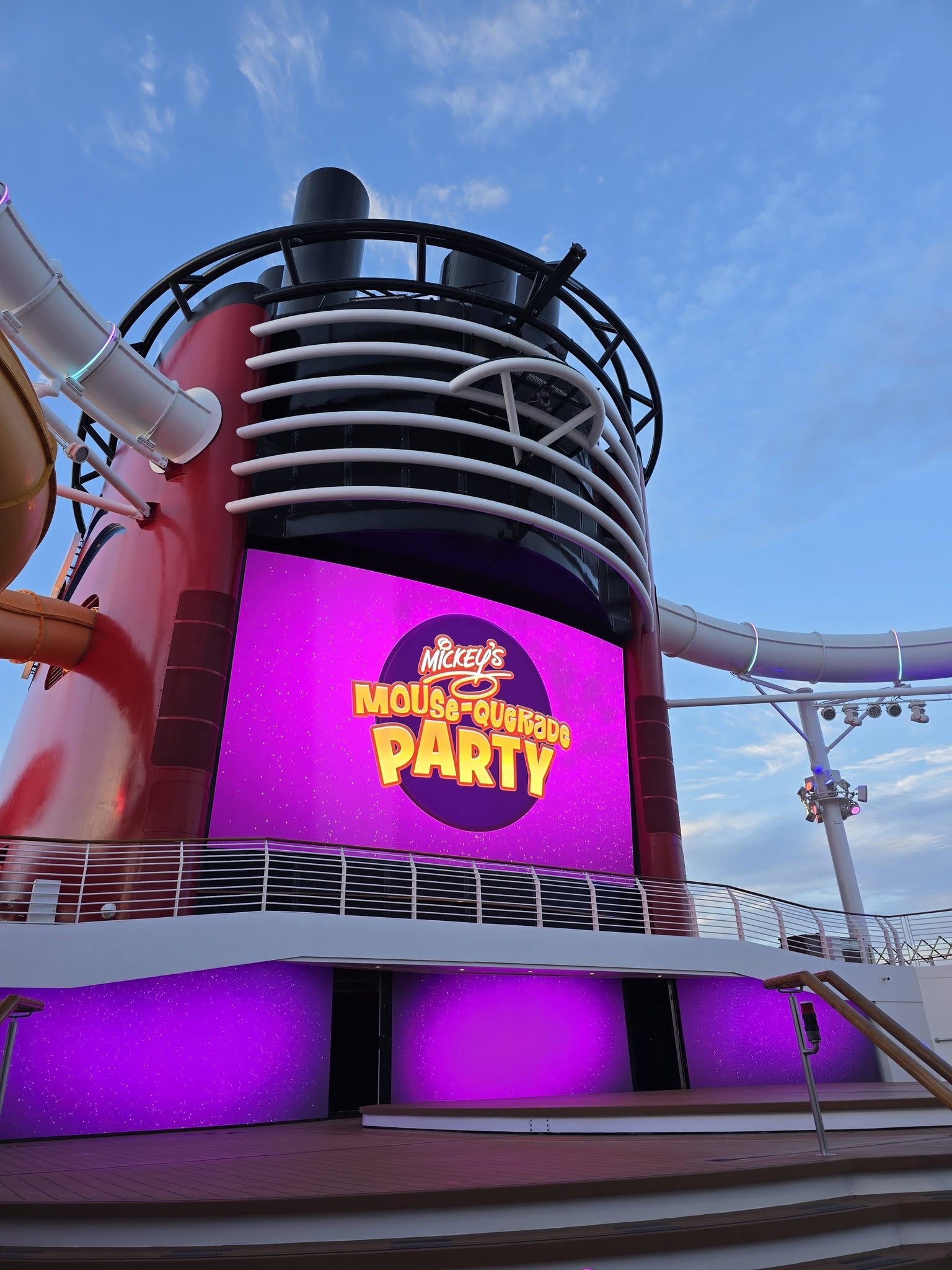 The funnel lit up for Mickey's Mouse-Querade Party