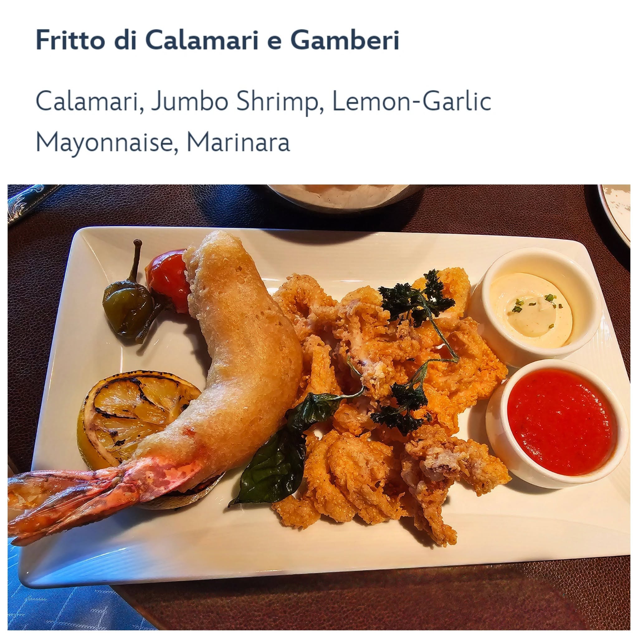 Calamari and a giant shrimp at Palo Steakhouse