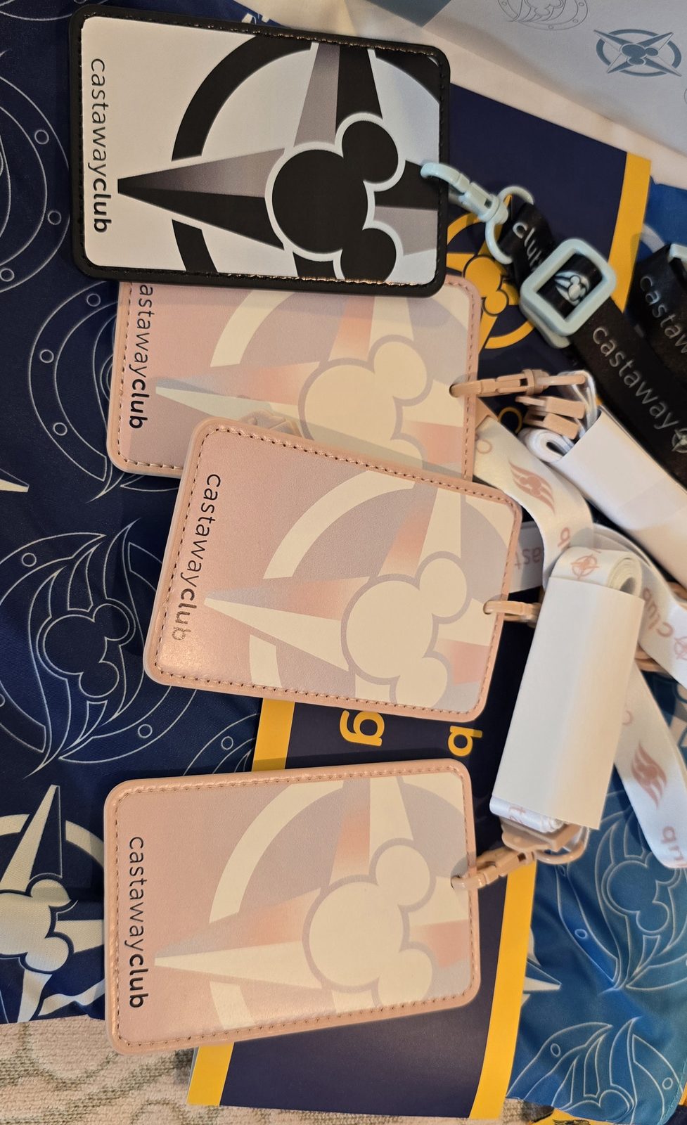 Our Castaway Club luggage tags waiting in the stateroom