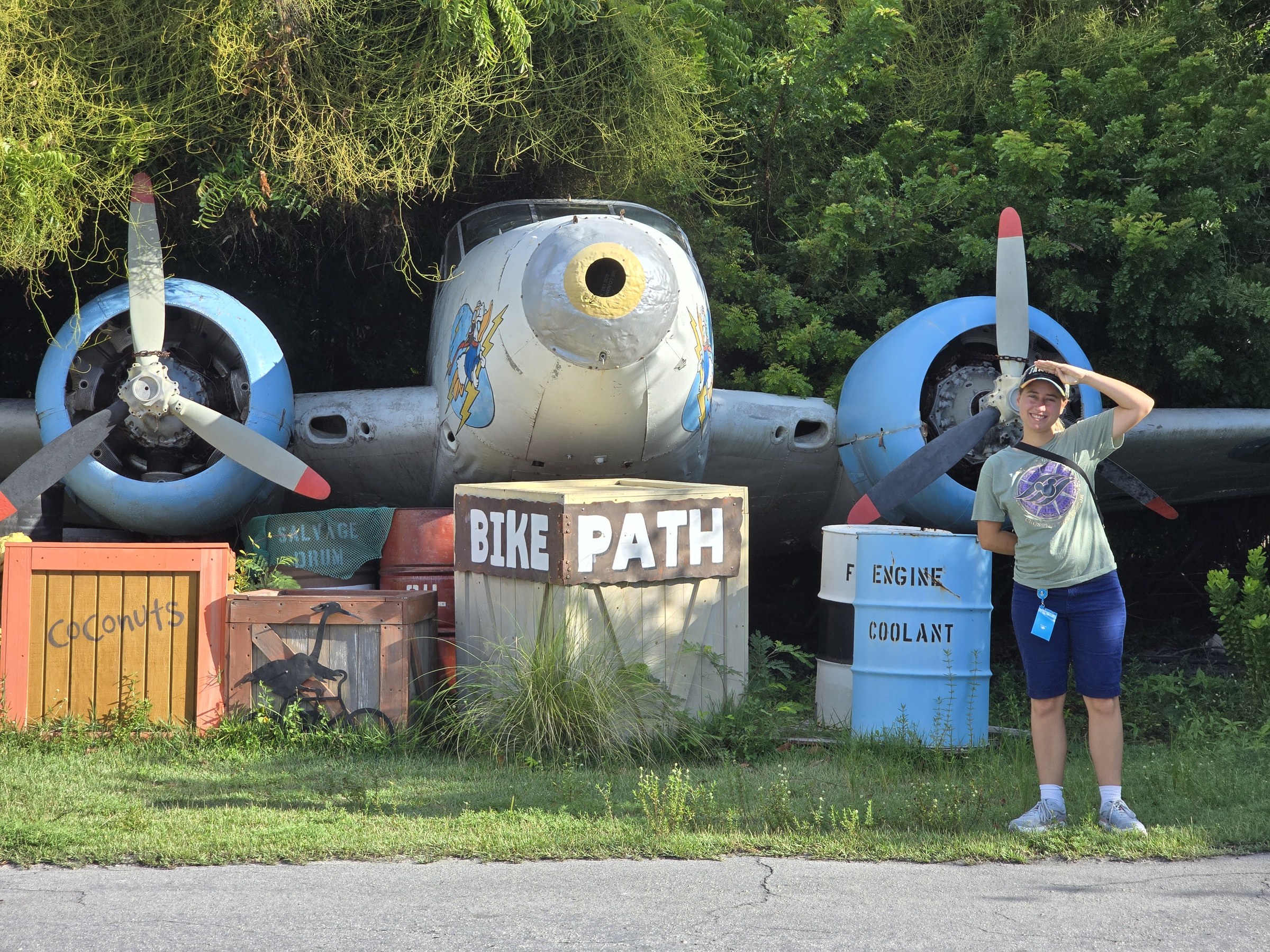 Lisa at the old plane on the bike path