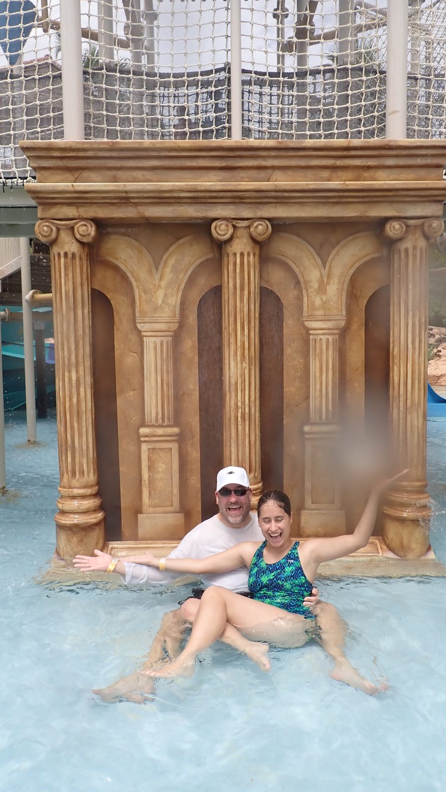 Lisa and me getting soaked under the fountain