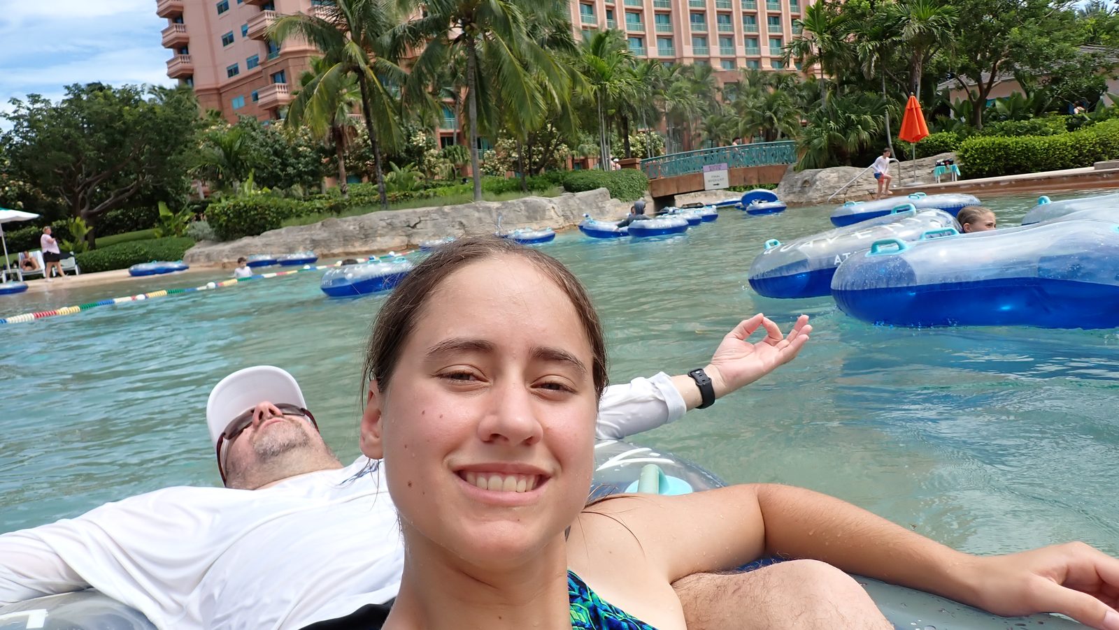 Floating together in the lazy river at Atlantis