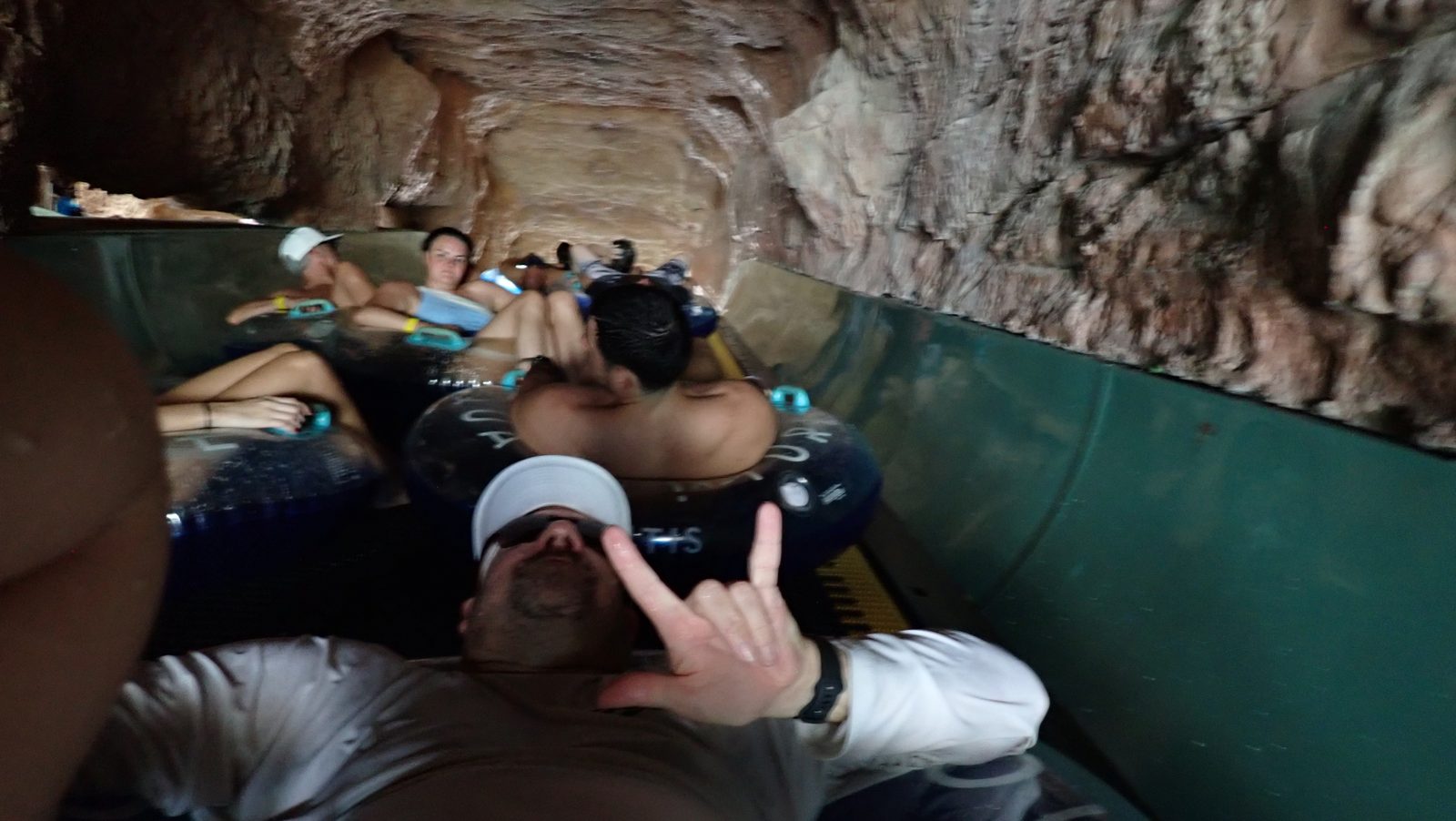Riding the slide together at Atlantis