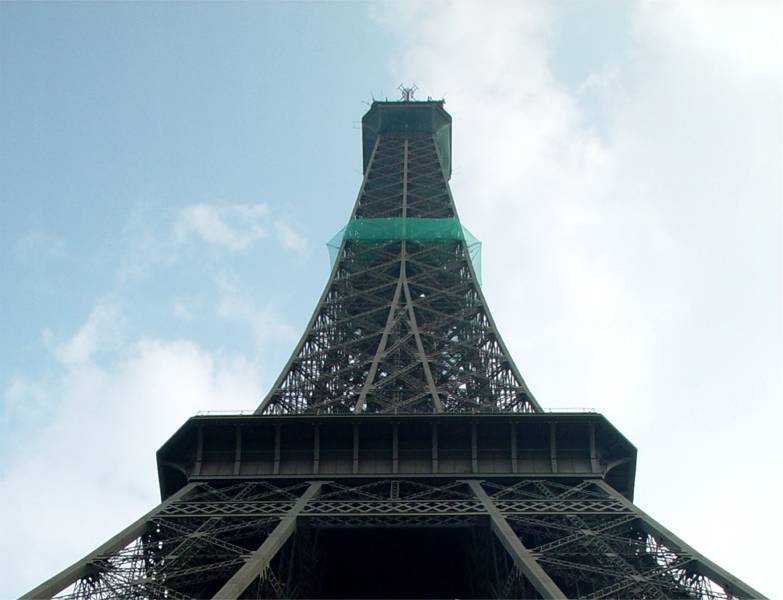 Looking straight up the Eiffel Tower