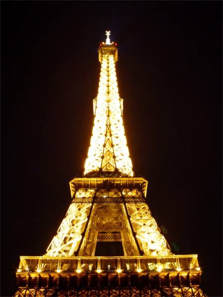 The Eiffel Tower lit up at night