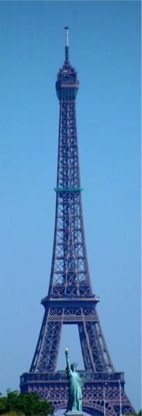 The Eiffel Tower over the Statue of Liberty replica