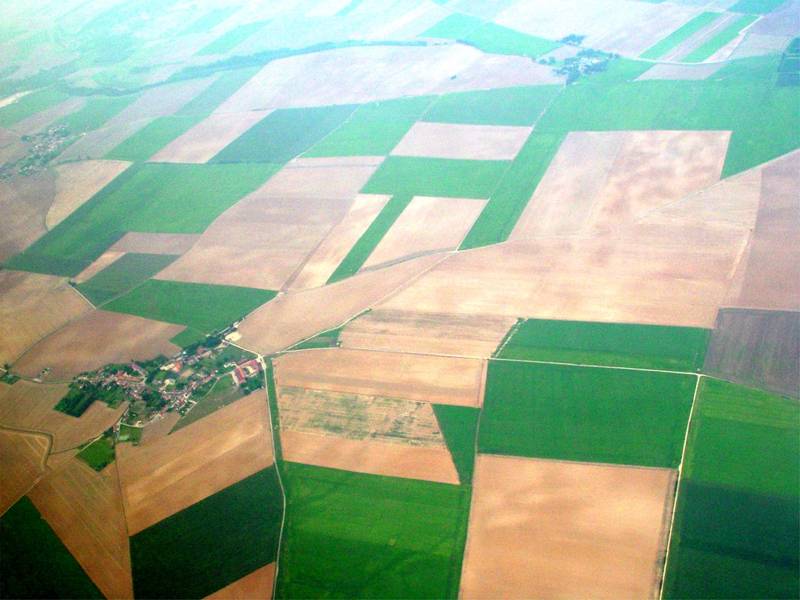 Farmland checkerboard seen from the plane window