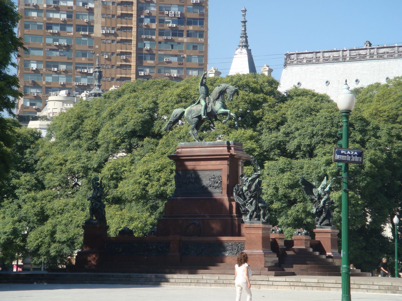 An equestrian statue on a column near our hotel
