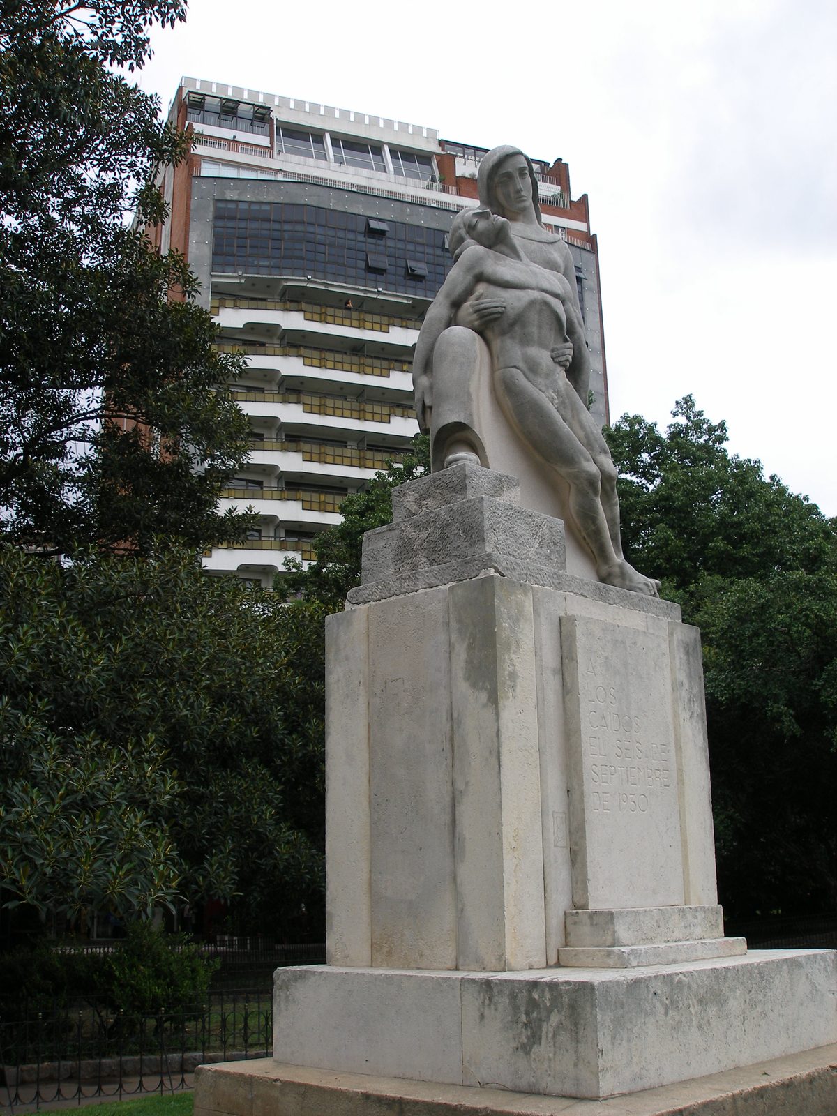 A stone statue in the park by our hotel