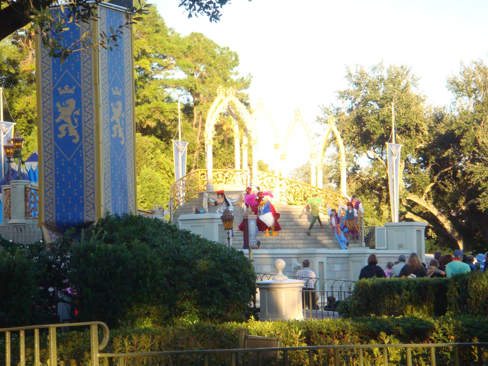The castle stage show glowing gold as evening set in