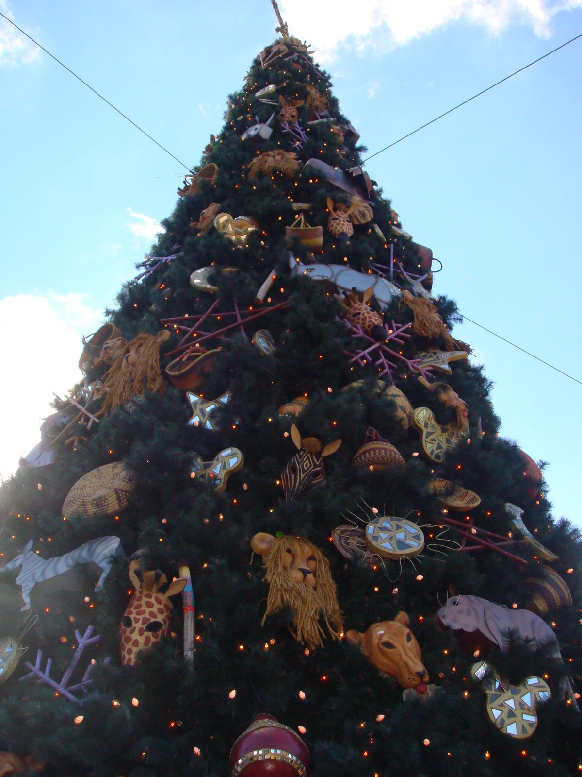 The animal-themed Christmas tree at Animal Kingdom