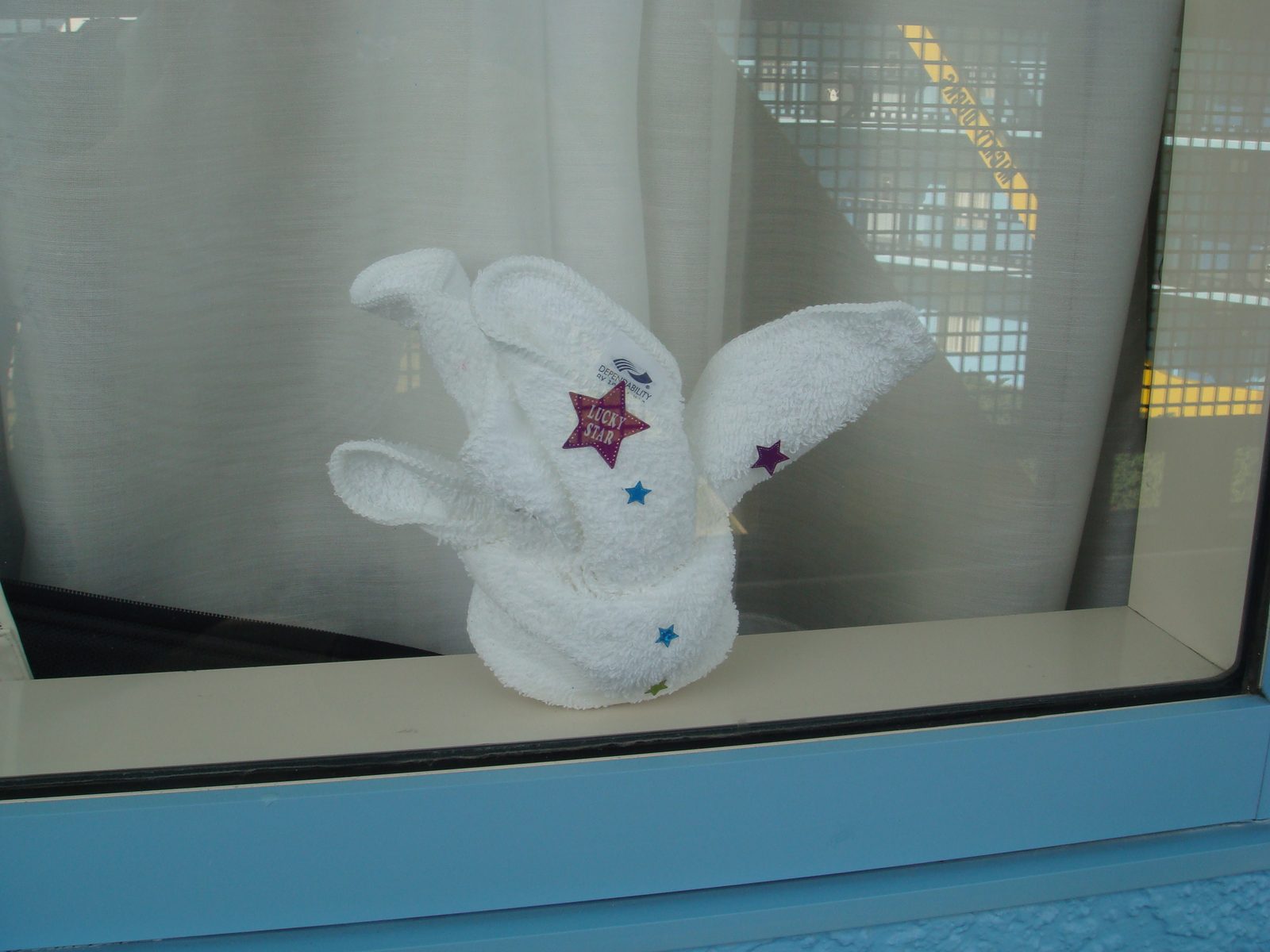 A towel animal waiting in the room