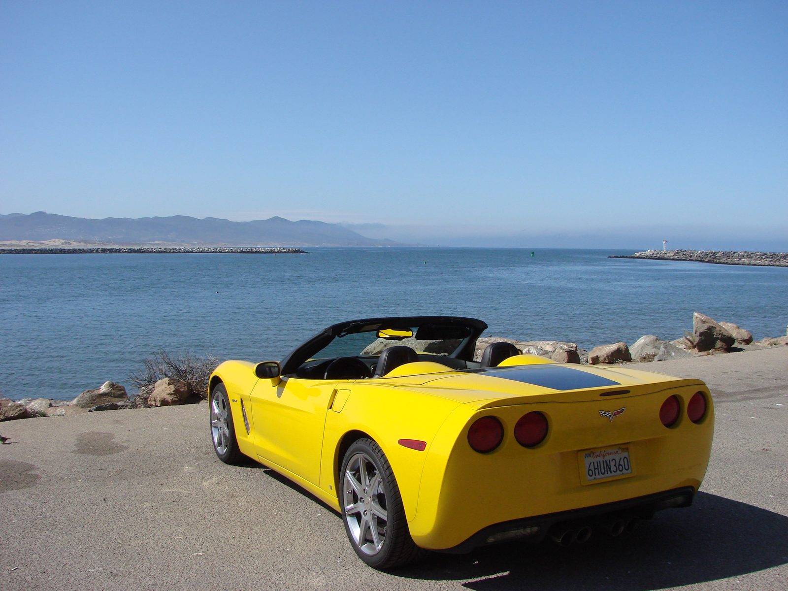 Our Corvette parked along the coast at Pismo Beach