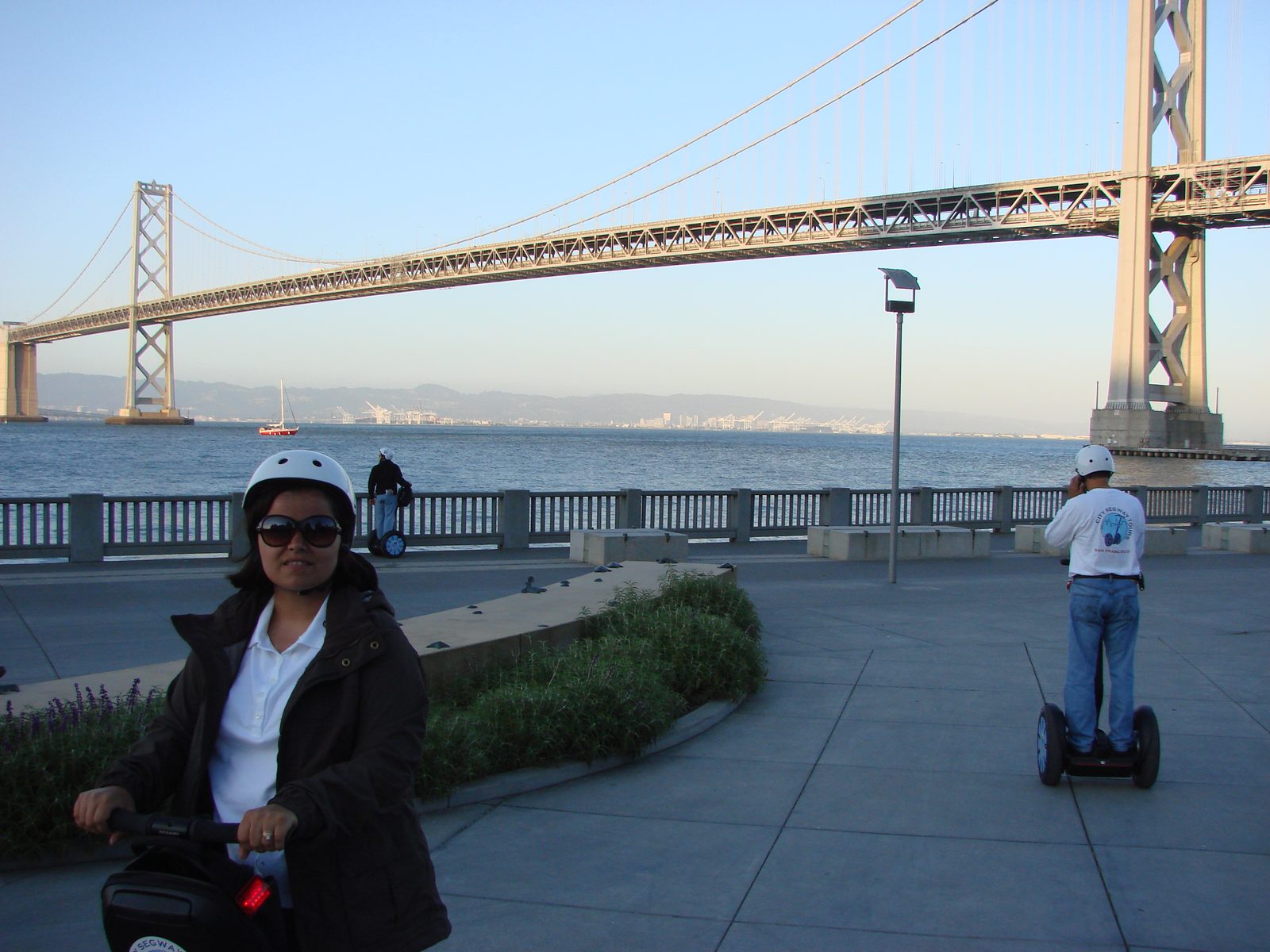 Kathy ahead of me, the Bay Bridge behind