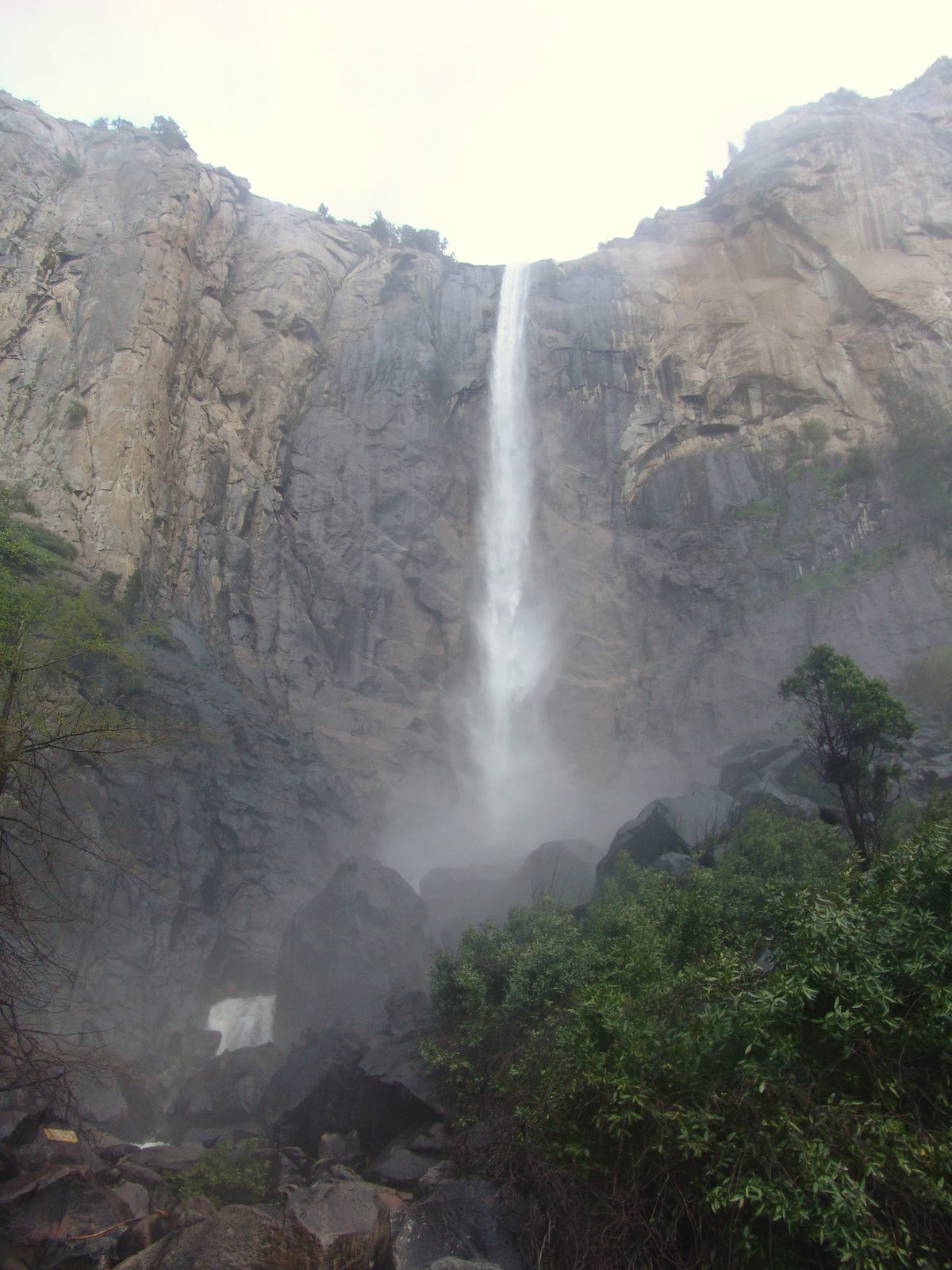 Bridalveil Fall spilling down the cliff