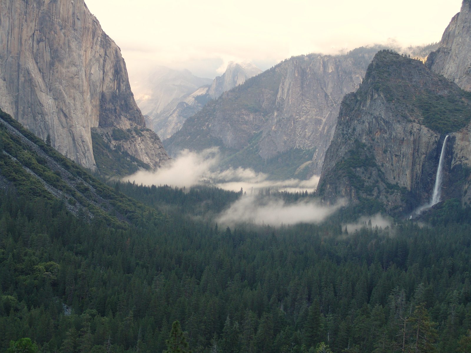 El Capitan, Bridalveil Fall and Half Dome from Tunnel View at dusk