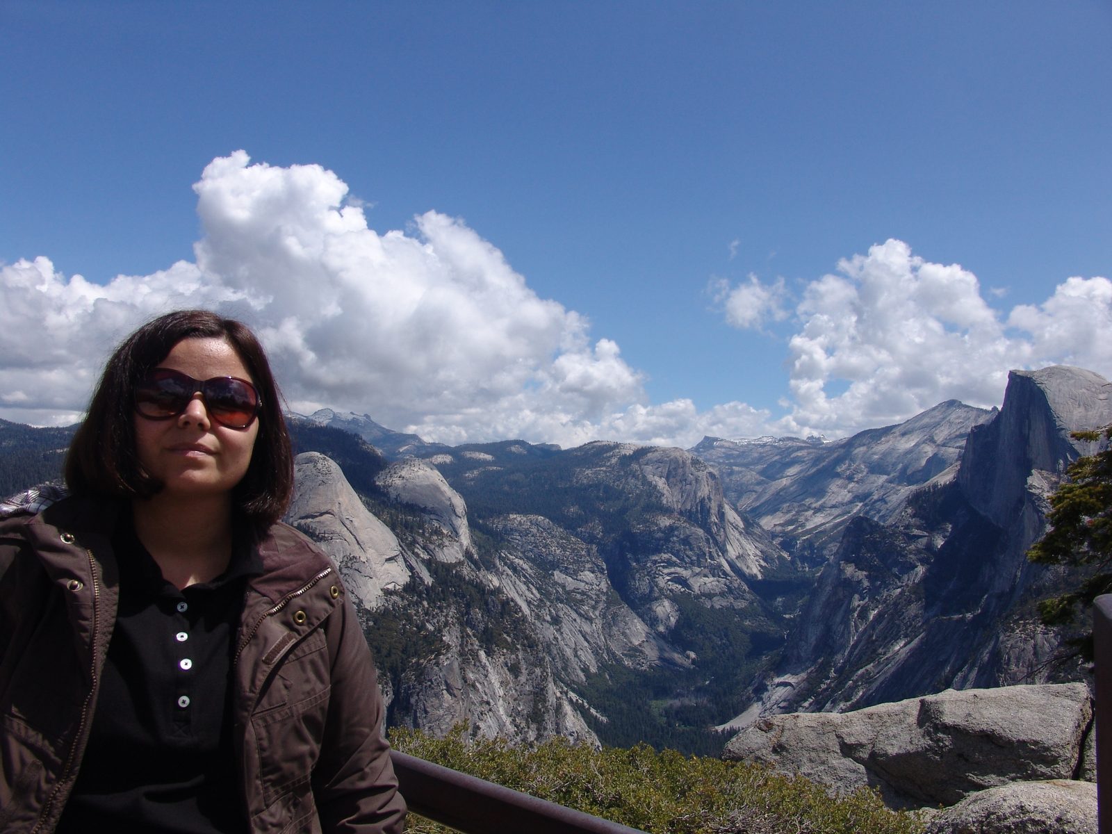 Kathy at Glacier Point, Half Dome behind
