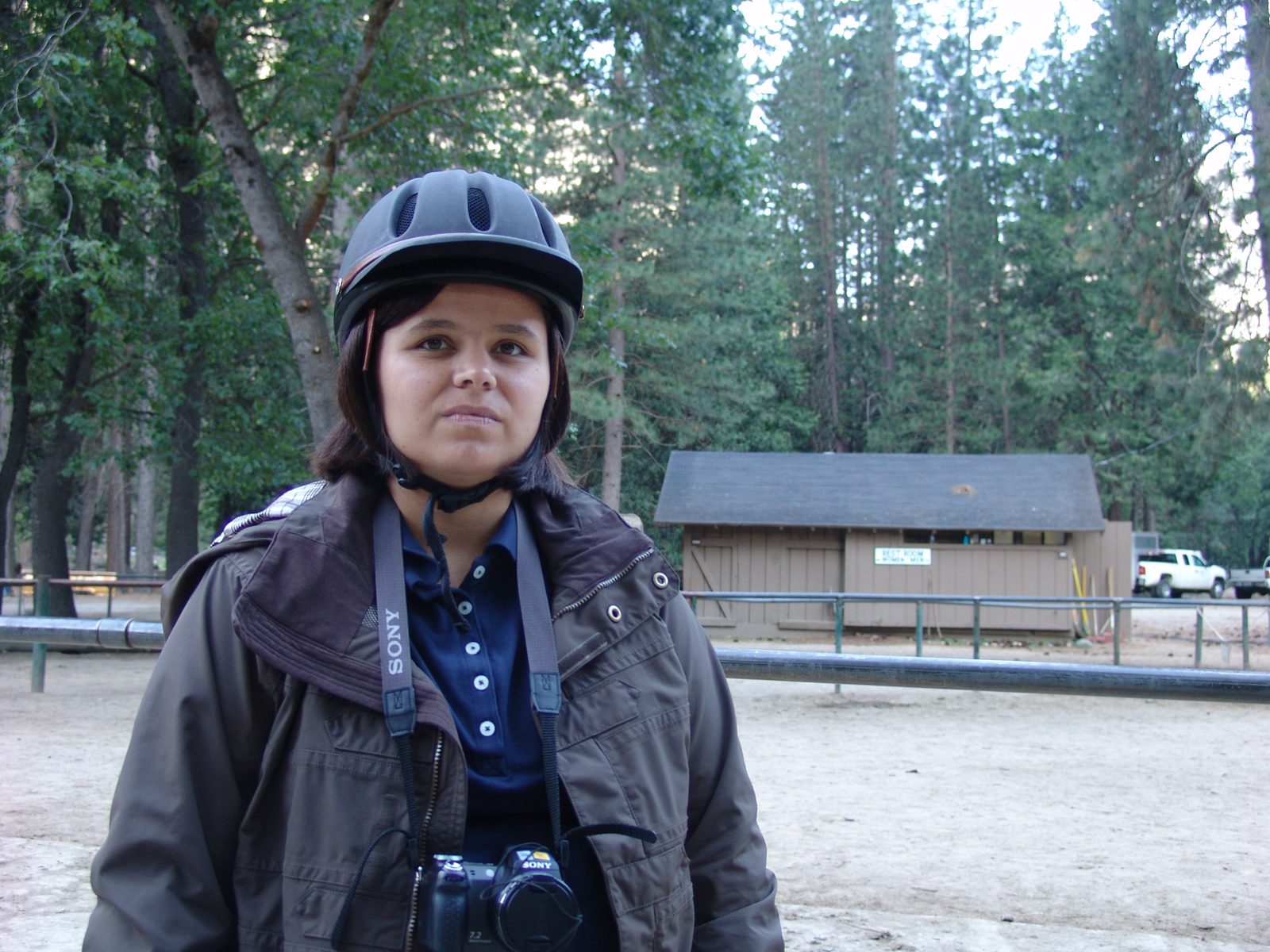 Kathy before the mule ride, not so sure about it