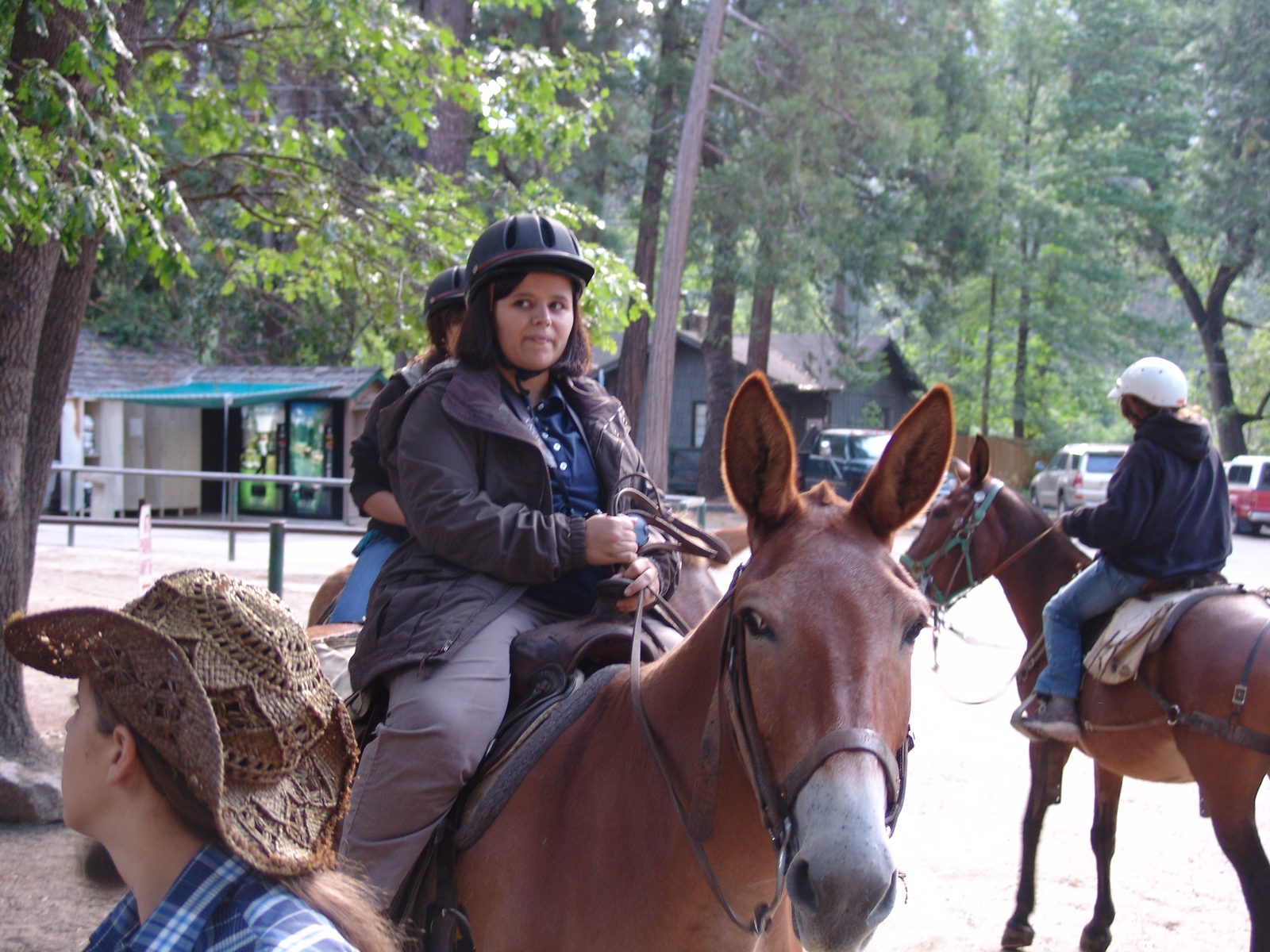 Kathy riding Alice the mule