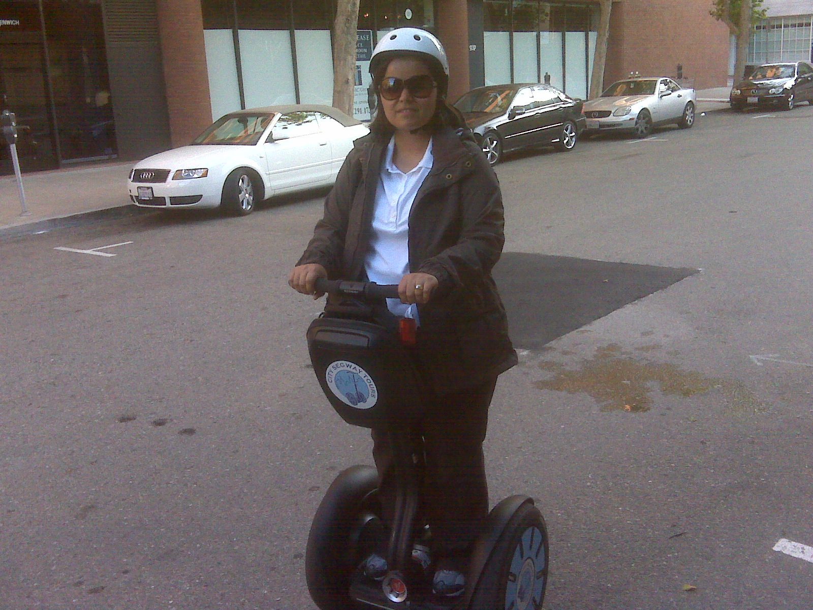 Kathy helmeted up for the Segway tour