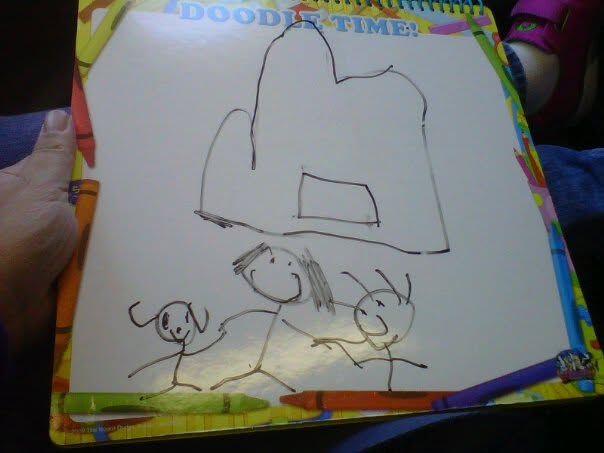 Lisa's drawing of the three of us at Cinderella's Castle